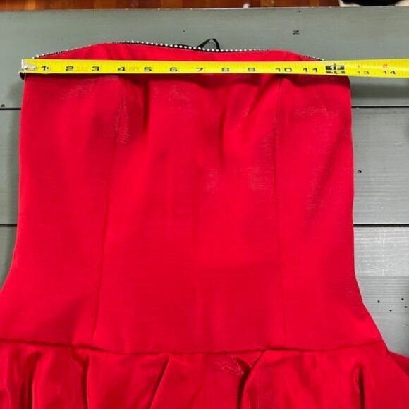 AJ Bari Vintage Red Strapless Dress Peplum w/ Bling Bow Made in USA Size 4 - Picture 6 of 14